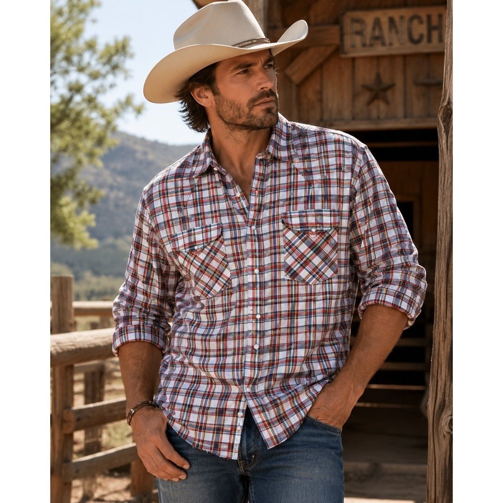 Vintage Dee Cee Rangers Western Pearl Snap Plaid Shirt USA‎ 17½ XL Rancher